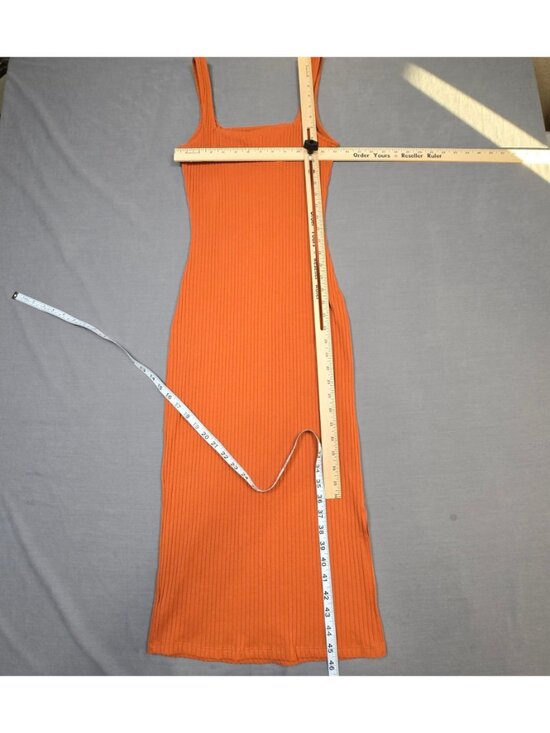 NEW Wild Fable Small Ribbed Rust Orange Midi Bodycon Dress Sleeveless Stretch - Picture 4 of 4